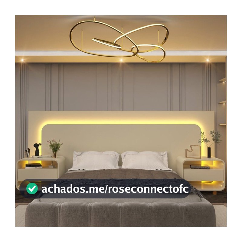 Cabeceira Box Casal com 2 Mesas de Cabeceira com LED Innova 100% MDF Branco Off White
