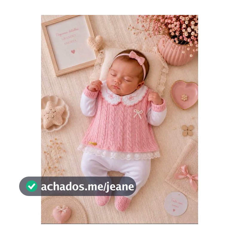 Conjunto Luxo para Recém-Nascida em Malha Tricô com Body e Detalhes Elegantes
