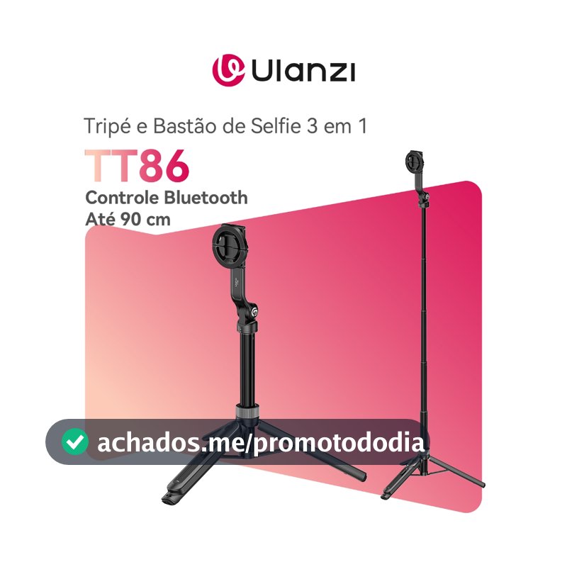 ULANZI TT86 Mini Tripé e Bastão de Selfie 3 em 1, Magnético e com Suporte para Celular, Até 90 cm, Controle Bluetooth