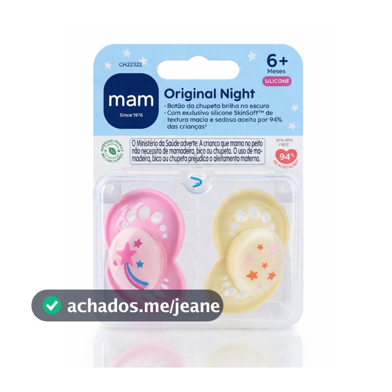 Chupeta MAM 6+m Silicone Night Brilha Escuro com 2un - Rosa