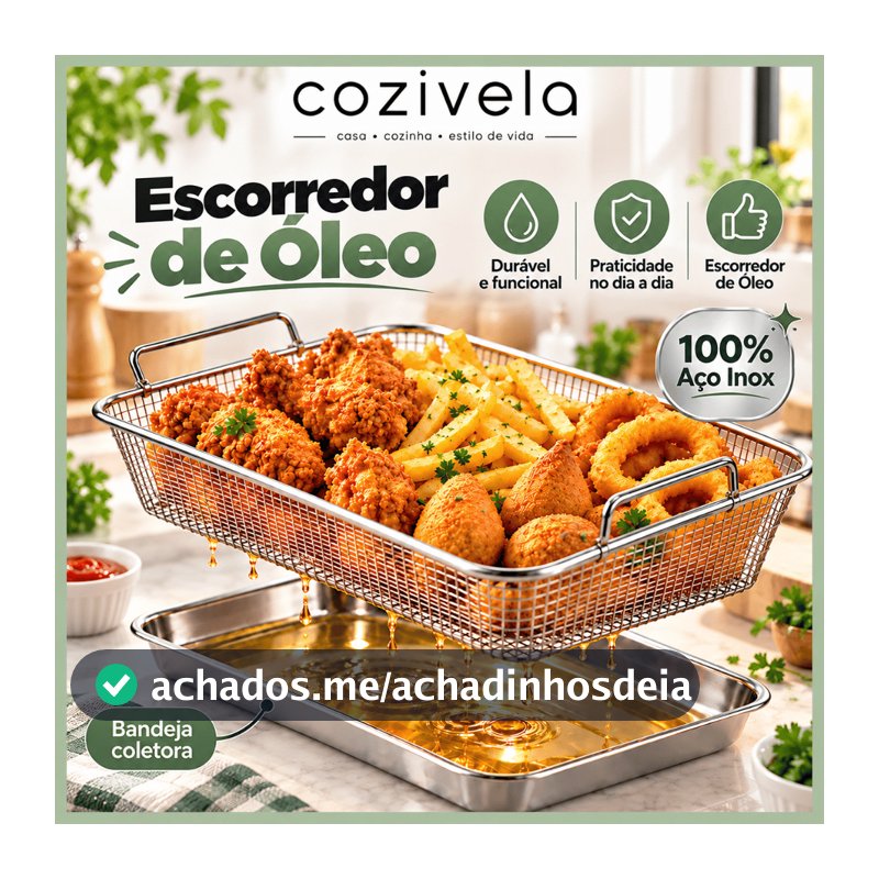Bandeja com Escorredor de Óleo Grande 38cm Retangular aço inox Redondo Fritura Multiuso