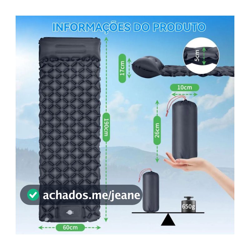 Colchão Automático Inflável Portátil Com Travesseiro Acampamento Camping Viagem Impermeável