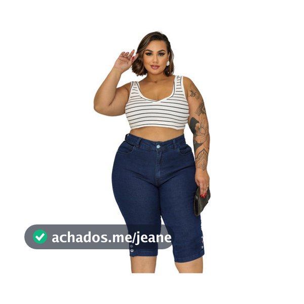 Calca Capri Moda Plus Elastano Botao Barra Diferenciada