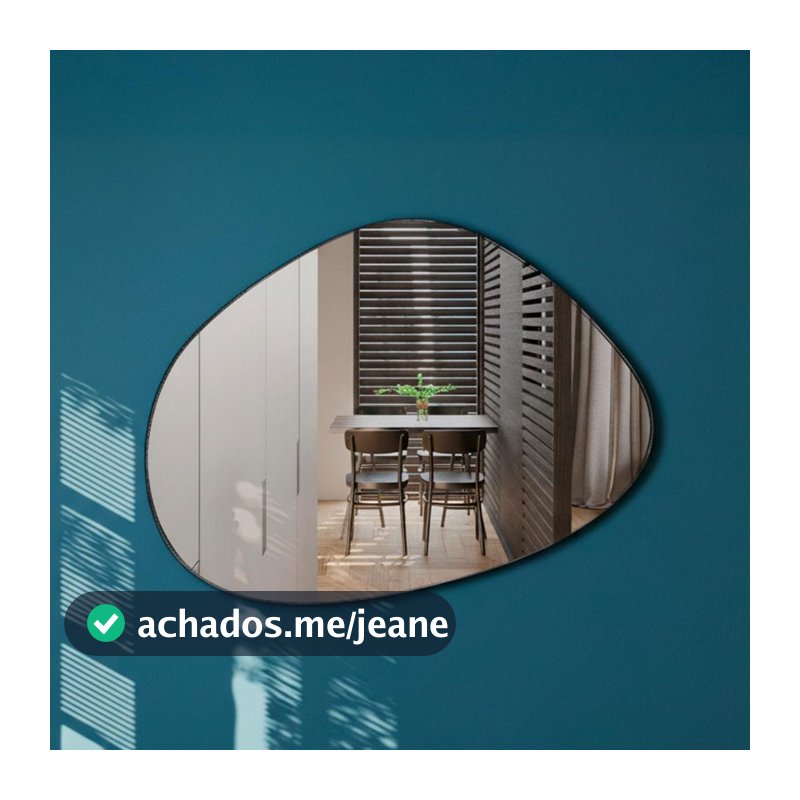 Espelho Orgânico Borda Em Couro Decorativo Moldura c/ Costura 60x80cm para Sala Hall Arquitetura