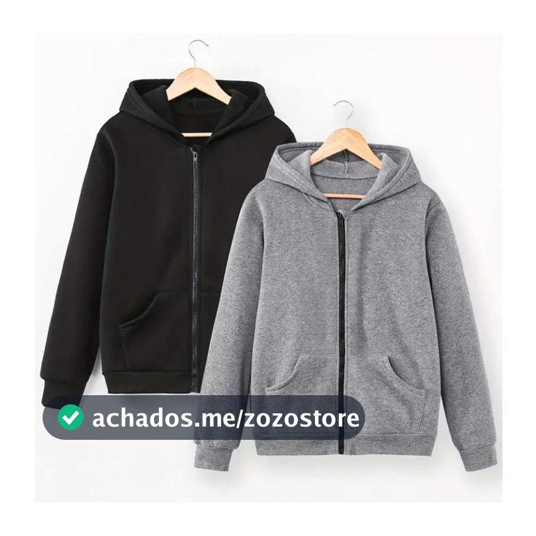 Kit de 2 Moletons com Capuz Bolso Zíper Moletom Jaqueta Algodão Blusa Flanelado Masculino Feminino Unissex