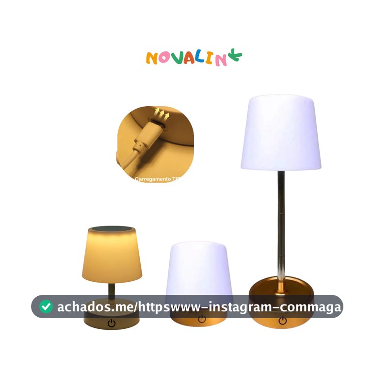 Abajur Recarregável Touch Luminária Retrátil em Aço com Luz de Led Branco Quente Ajustável-USB