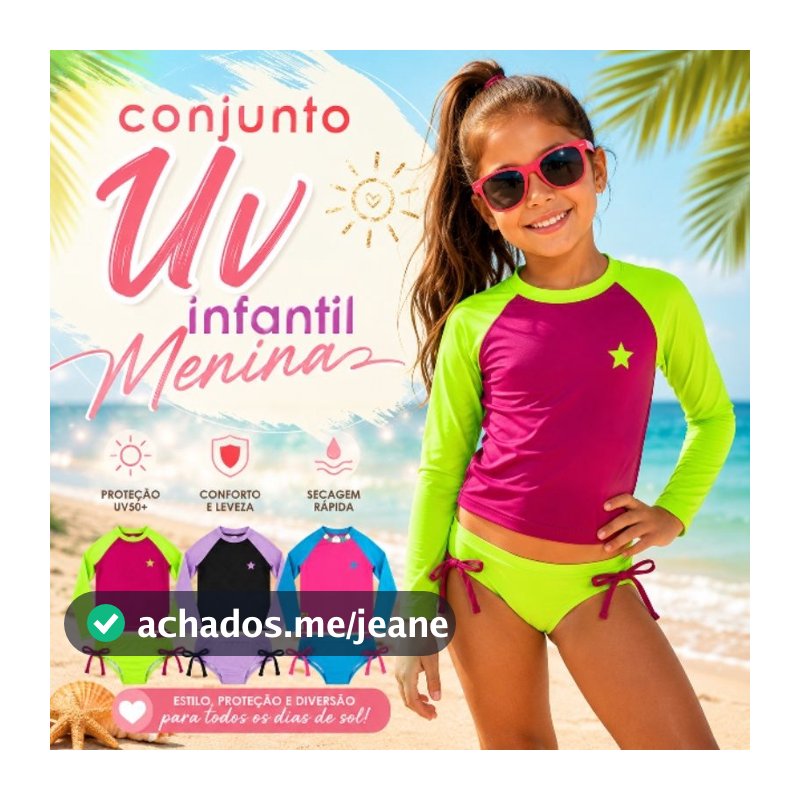 Conjunto UV e Camiseta UV 50+ Infantil Juvenil Menina | Proteção Solar | Moda Praia | Biquíni Infantil