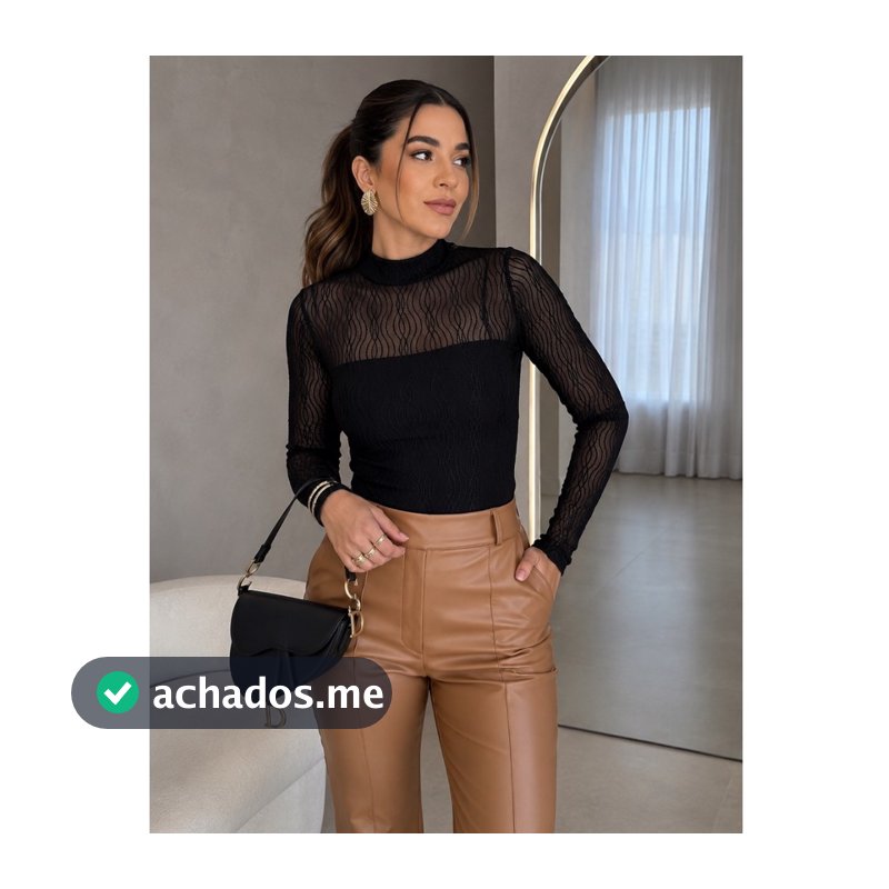 Blusa Tule Ondas Feminina Manga Longa Transparente Elegante Promoção