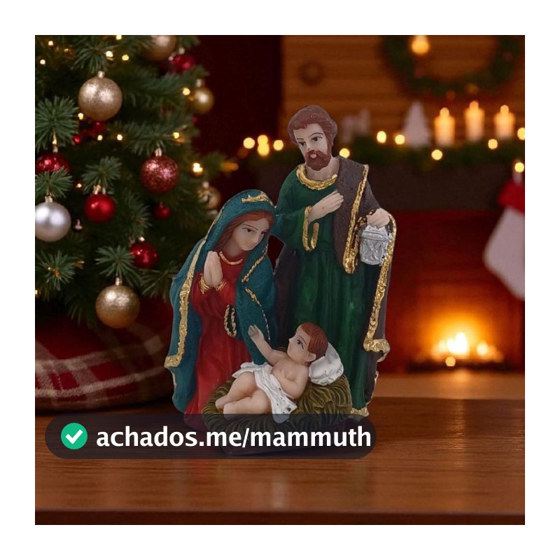 Imagem da Santa Sagrada Família de Nazaré com lamparina junto presépio de Natal 8cm de Resina