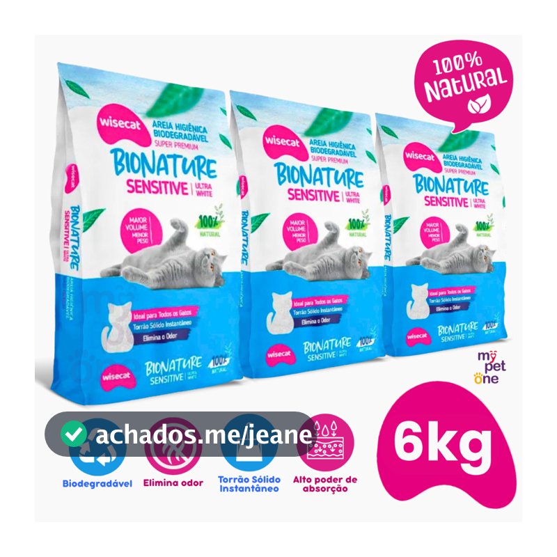 Areia Biodegradável Para Gatos Bionature Sensitive Fina Azul - 2Kg