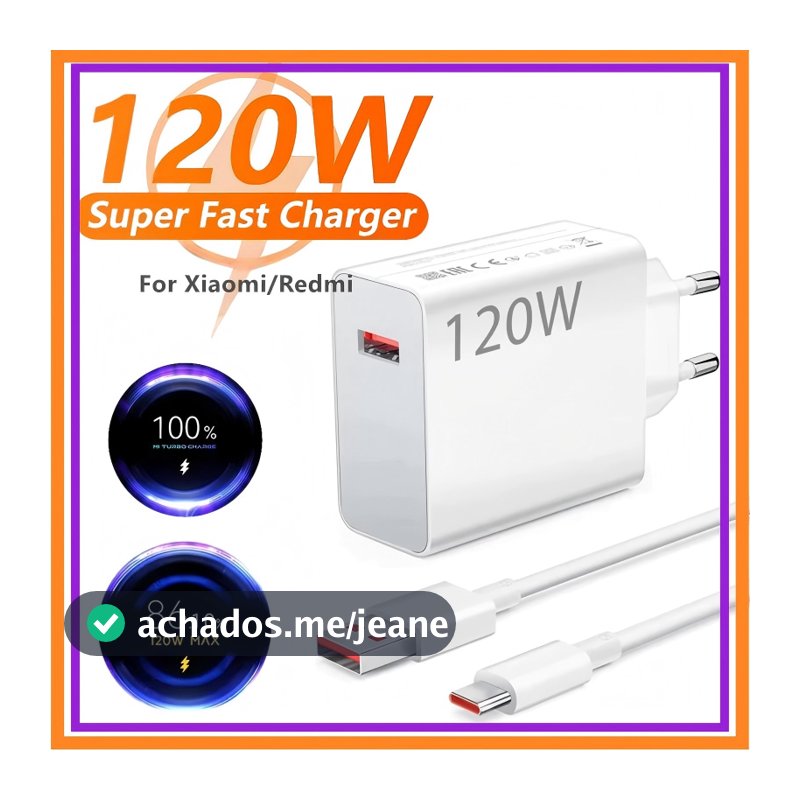 Carregador 120W Completo Turbo Cabo USB + TIPO C    Xiaomi