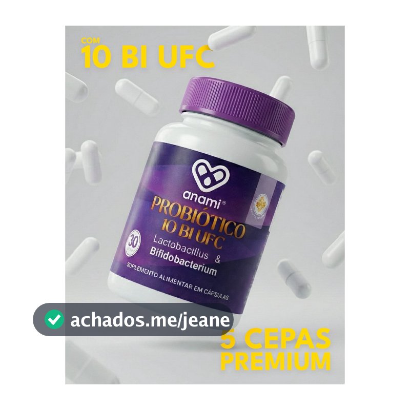 PROBIÓTICO 10 Bilhões UFC por Dose – 5 Cepas Lactobacillus e Bifidobacterium – Gastrorresistente – 30 Cápsulas – Anami
