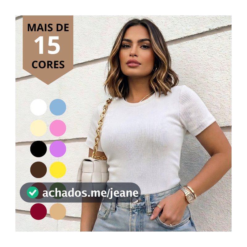 Blusa Feminina Baby Tee Canelada Slim Manga Curta T-Shirt Básica Algodão