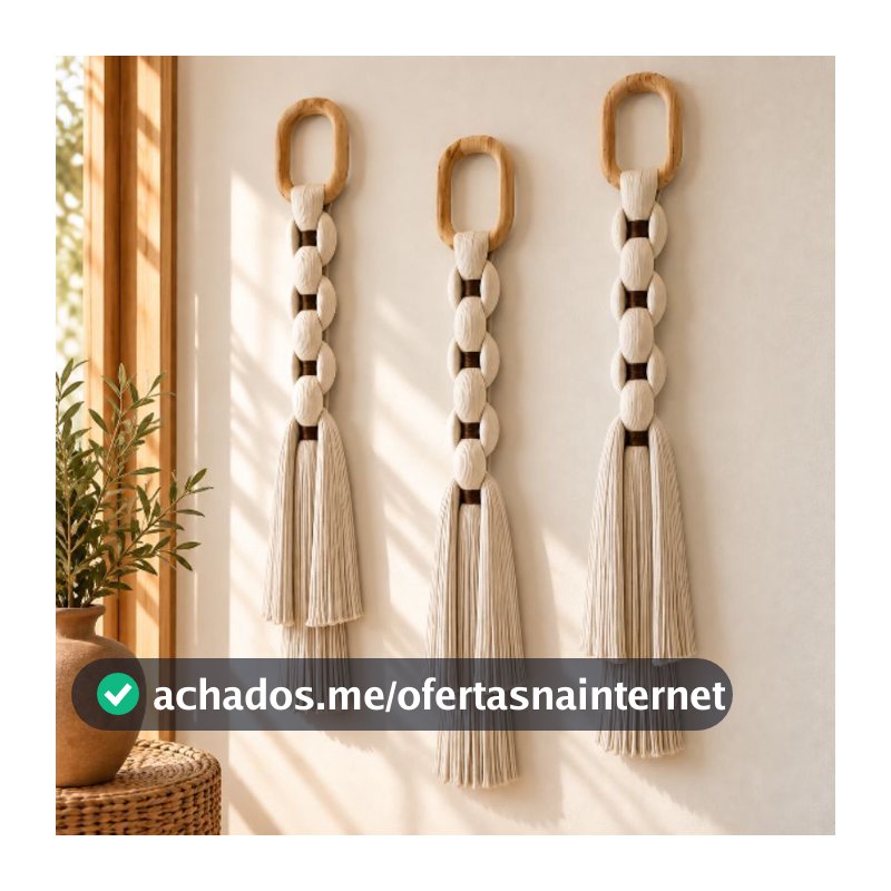 Trio Colar de Parede Macramê Madeira Decorativo