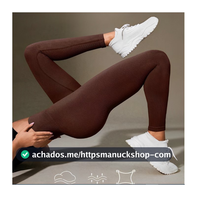 Calça Legging Canelada de Cintura Alta Sem Costura para Academia Feminina, Elástica e Fitness