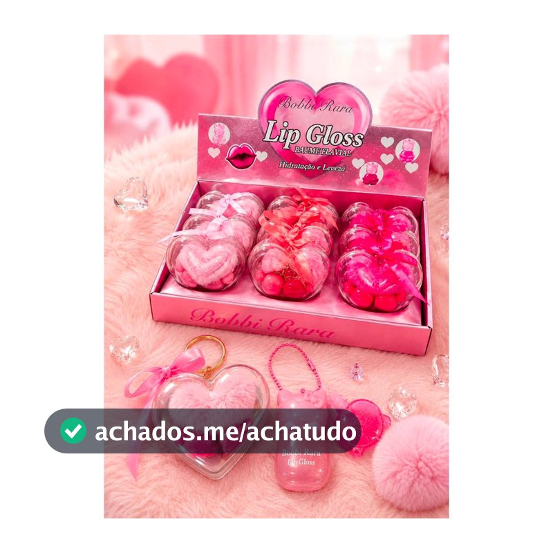 Box Fechado c/ 9 uni Glitter Lip Gloss Heart Case + Chaveiro+ Lip gloss super fofa