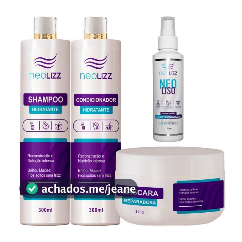 Kit Shampoo + Condicionador + Máscara Reparadora | Neolizz | Reconstrução dos Fios Danificados