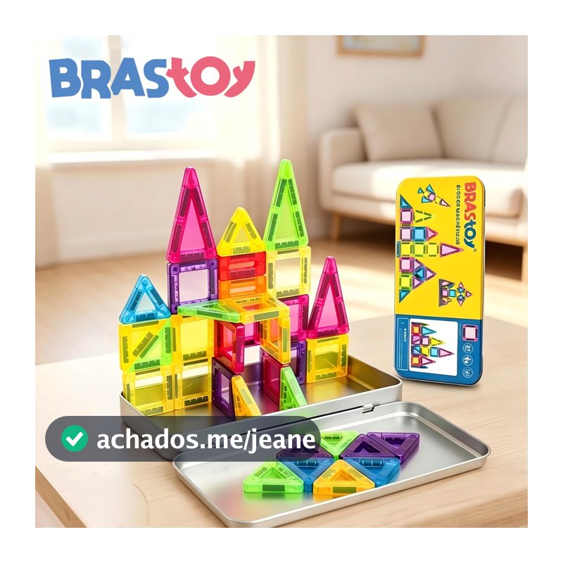 BRASTOY Kit de Blocos Magnéticos Transparentes Coloridos para Crianças 38 Peças Pequenas Embalagem de Lata  Presente