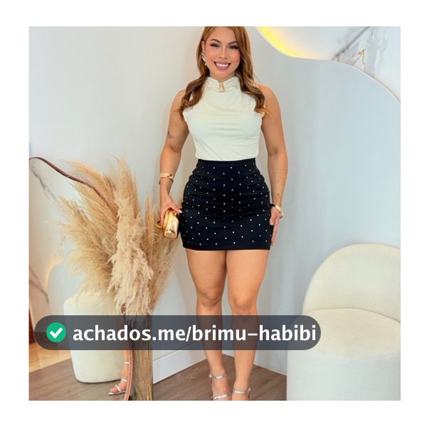 Saia Feminina Neoprene Pedraria Strass Brilhosa Estilosa Festa Balada Noite Modelo PDL