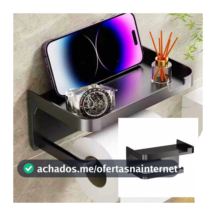 Suporte Porta Papel Higiênico Multiuso com Porta Celular Adesivo Lavabo