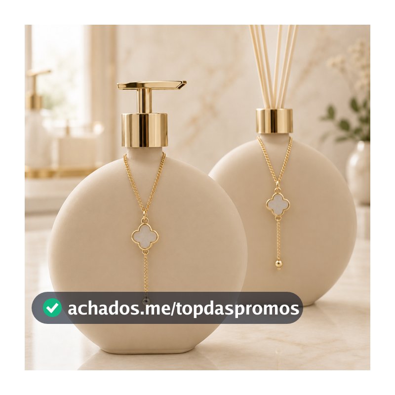Kit Lavabo Banheiro Luxo em Vidro Luna Bege 500ml - Saboneteira e Aromatizador