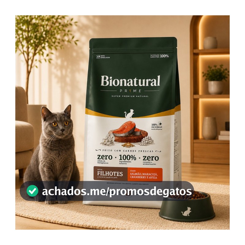 Ração SuperPremium Bionatural Gatos FIlhotes 7,5KG Sabor Salmão-Envio Imediato