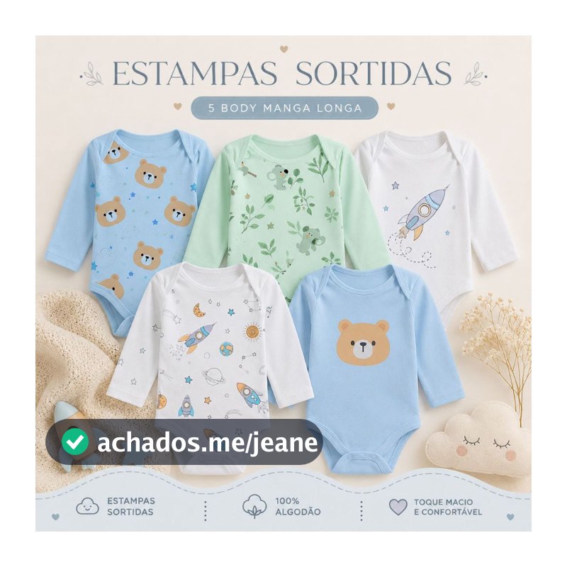 Kit Roupa Para Bebê 5 Peças Body Várias Estampas Manga Longa