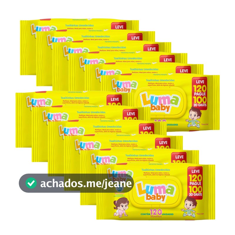 Kit C/12 Toalha Umedecida Luma Baby  Leve 120 Pague 100 Total 1440