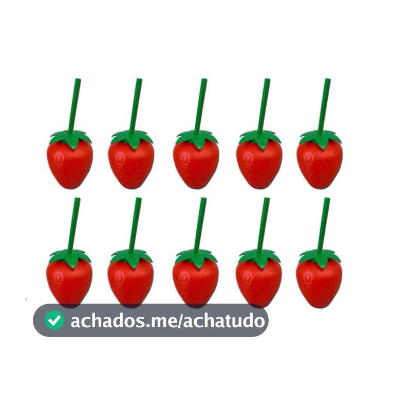 Kit 20 Copos Formato Morango Fruta Com Canudo 500ml Moranguinho Festa Decorativo