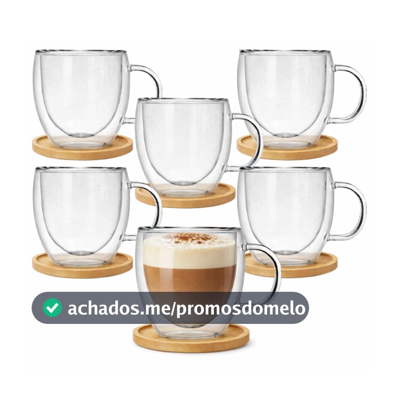 Kit Xicara Vidro Duplo Caneca Parede Dupla 6un 250ml C Pires