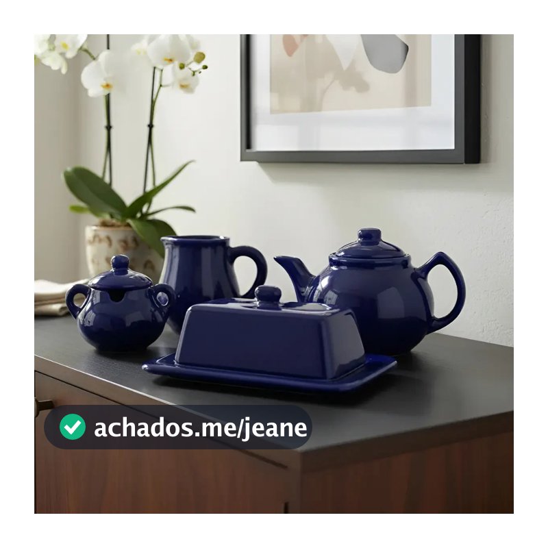 Conjunto Chá COLORIDO  Completo 4 Peças - Bule, Jarra Leiteira, Açucareiro, Manteigueira Preto Rosa