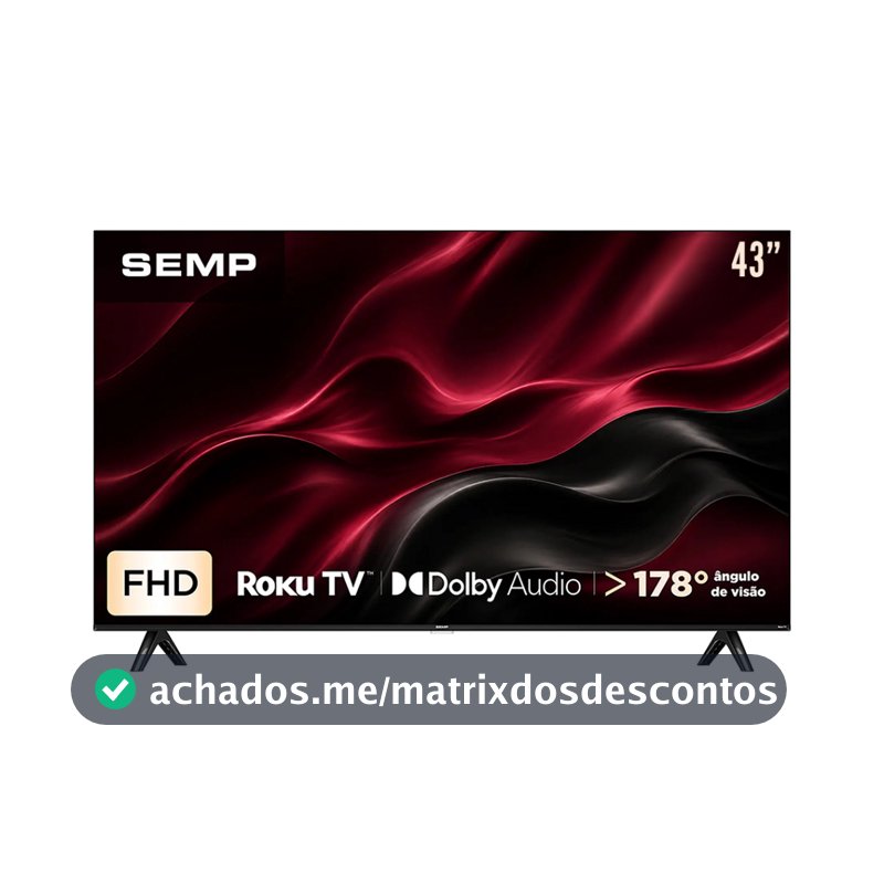 Smart TV Semp 43” 43S42R Full HD Roku TV Dolby Audio Wi-Fi