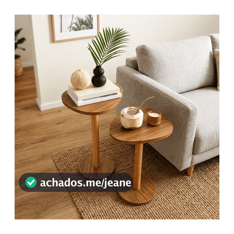 Kit Mesa de canto e apoio em Madeira Maciça com Formato Orgânico