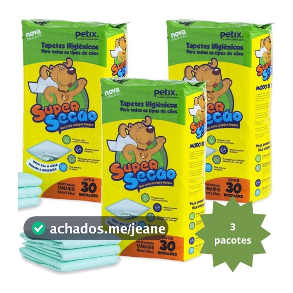 Tapete Higiênico Super Secão 80x60cm C/ 30/60/90 Unidades - Petix