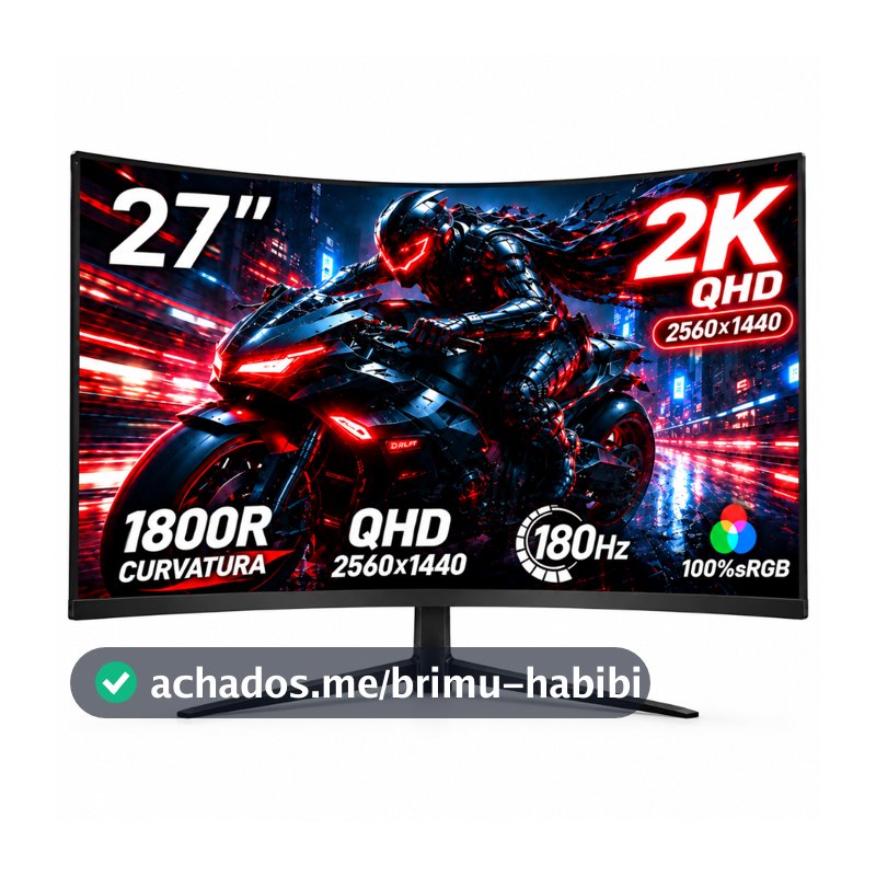 Monitor Curvo Gamer 24/27" IPS QHD 2k180Hz 1ms FreeSync, Tela Ultrafina, Conexões HDMI/DP e Fixação VESA para PC