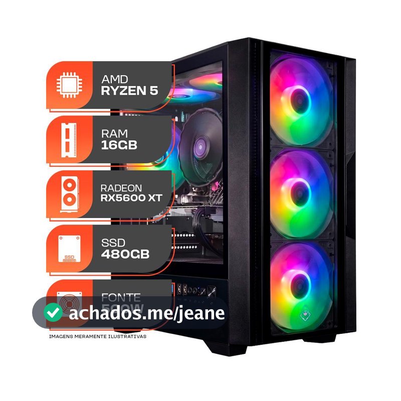 PC Gamer Spectrum, AMD Ryzen 5 5500, Radeon RX 5600 XT 6GB, 16GB DDR4, SSD 480GB, Fonte 500W 80 Plus