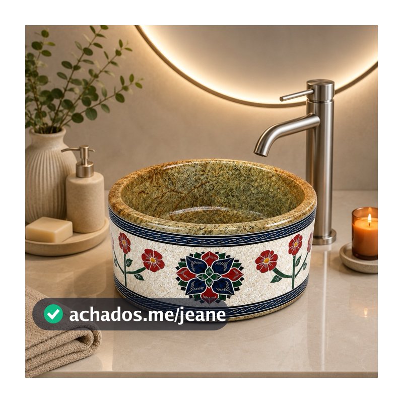 Cuba Lavabo em Pedra Sabão Única bordada em alto relevo 30 cm