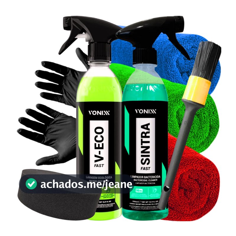 V Eco Fast Lavagem Ecológica 500ml Vonixx Lavagem a Seco + Panos E Luvas + Brinde Exclusivo