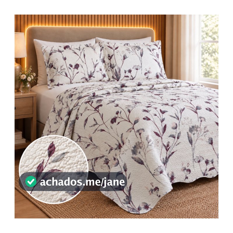 Kit Colcha CobreLeito Estampado 3 Peças Casal Queen King Dupla Face  Matelado 200 Fios Porta Travesseiro Cama Box