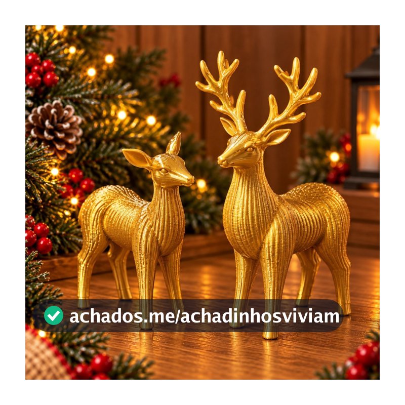 Kit 2 Cervos de Natal Decorativos – Casal de Renas para Decoração Natalina | Enfeites de Mesa