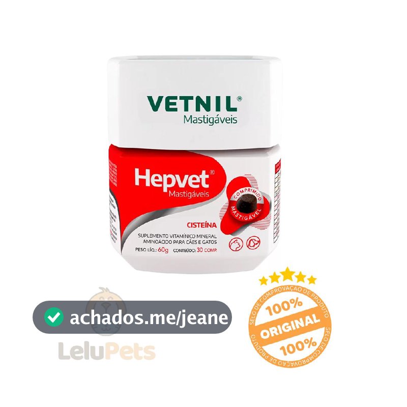 Suplemento Vitamínico Cães Gatos Hepvet Mastigáveis 30 Comp