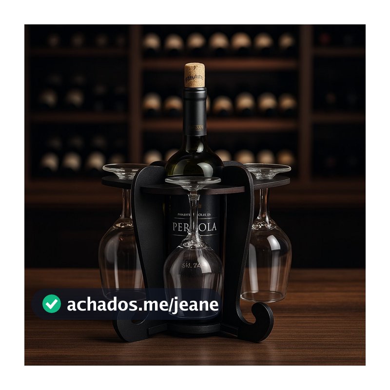 Adega de Vinhos Preta Decoração com Suporte para 4 Taças Elegância Praticidade Bancada Mesa Mdf