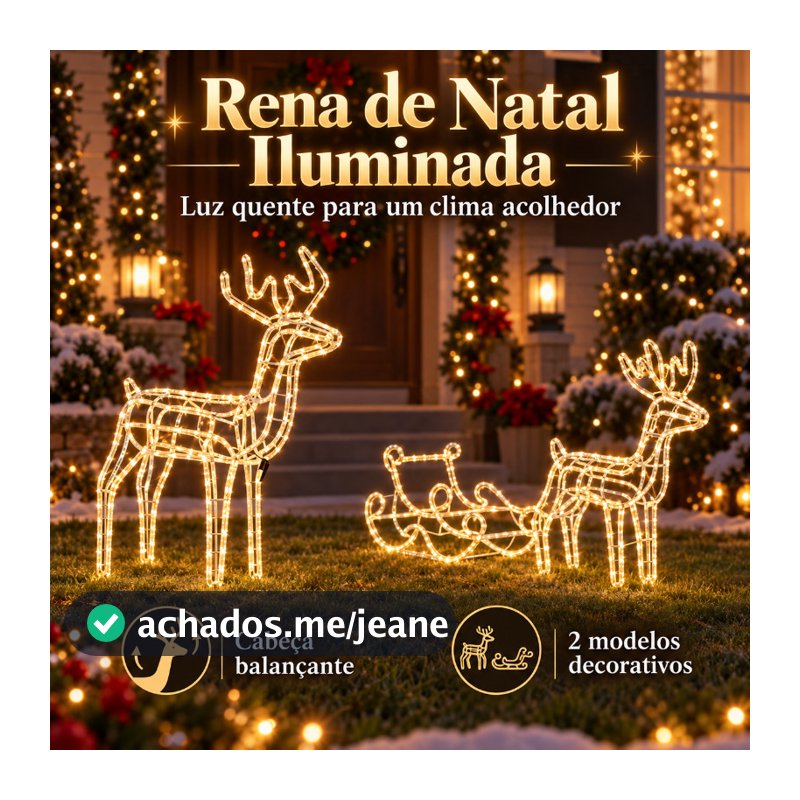 Luminária Rena de Natal Armação Ferro 1,1m Luz Quente LED | Decoração Natal Interna e Externa