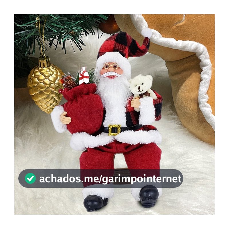 Boneco de Papai Noel sentado, decoração de Natal, cenário para festas, brinquedo de Papai Noel, Papai Noel de pelúcia.