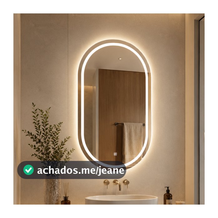 Espelho Oval Com LED 80x50cm Decorativo para Banheiro Quarto Sala