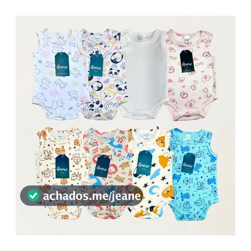 Kit 4 Body Bebê Regata Amore Sortido Estampado Menina Menino Verão