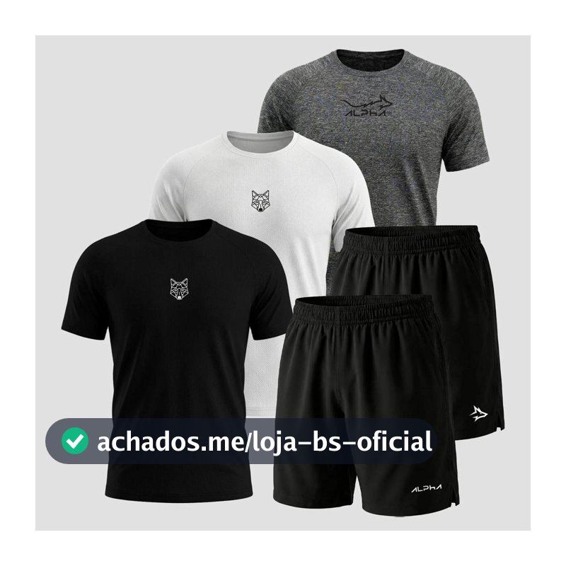 Kit 5 Peças Dry Fit 3 Camisetas e 2 Bermudas Alpha Co