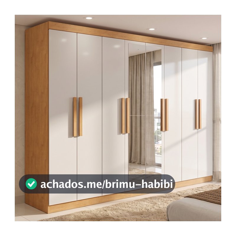 Guarda-roupa Casal Easy Slim 8 Portas Com Espelho Amendoa Clean/Off White