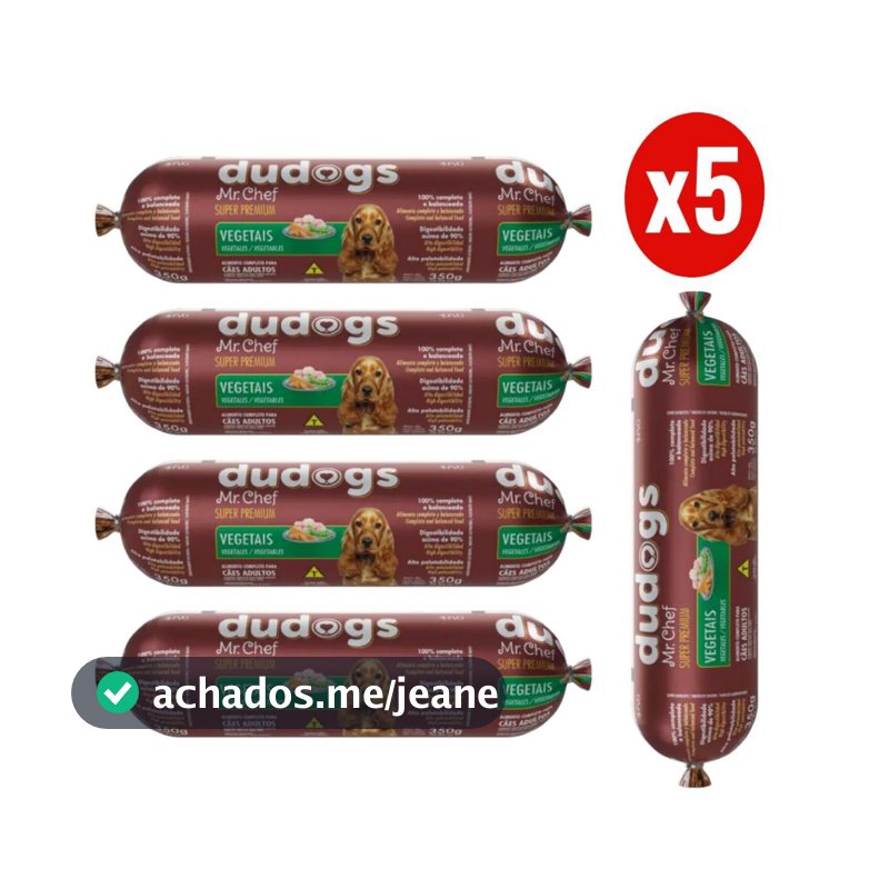 Kit 5 Dudogs Mr Chef Vegetais Ração Semi Úmida para Cães 350g FVO