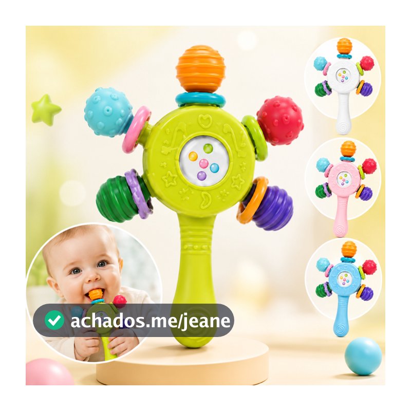 Chocalho Mordedor Bebê Sensorial Mão Agarrar Texturas Coloridas Livre BPA 0+ Meses